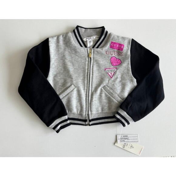 Guess Kids Gray Black Varsity Zip Jacket NWT Size 6X Logo Jacket - Picture 12 of 12